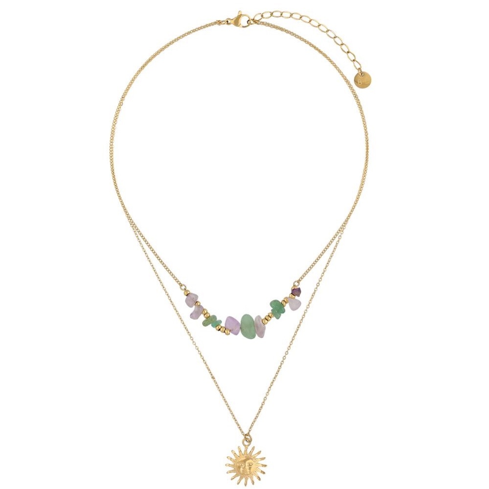 Sun Pendant Layered Necklace with Natural Gemstones - Picture 3 of 4